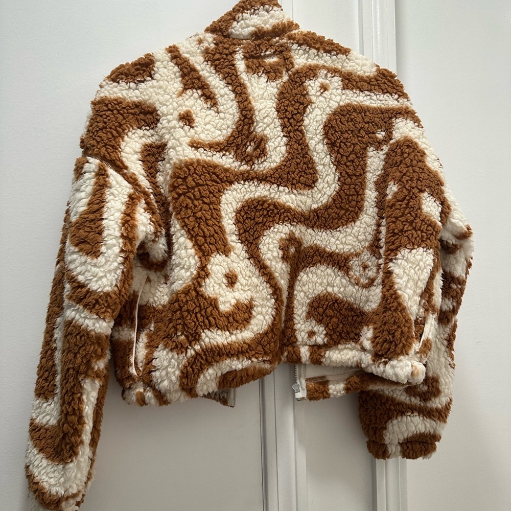Hollister Brown and Cream Patterned Sherpa Hoodie - Picture 2 of 2